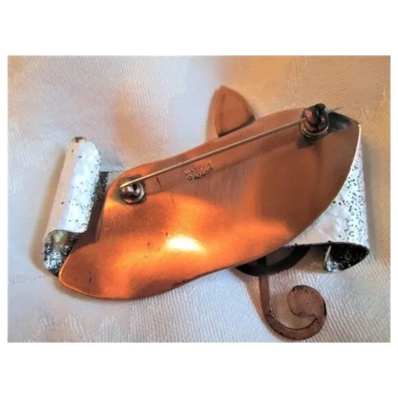 Golden Yellow Renoir Matisse "Etude" Music Treble G- Clef Note Copper Brooch - Picture 3 of 4